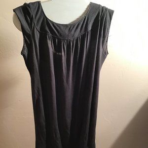 French Connection Black with Beaded Accent Short Sleeve Mini Dress